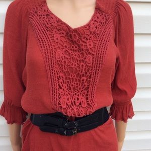 Adorable Rust Cotton Embroidered Lace  Boho Tunic